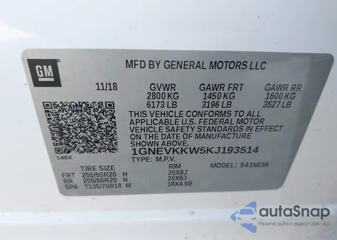 2019 Chevrolet Traverse Premier from USA, damaged, VIN 1GNEVKKW5KJ193514